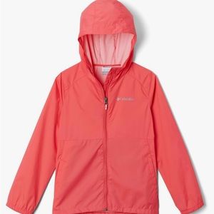 Columbia Girls Rain Jacket in bright geranium. GUC.